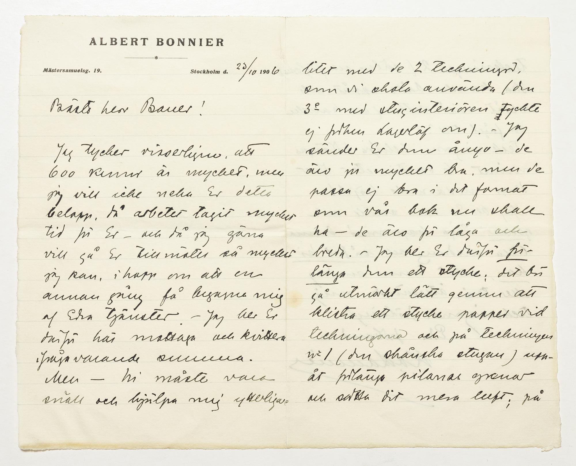 John Bauer, Tre brev mellan John Bauer och Bonniers om illustrationerna till Nils Holgersson.