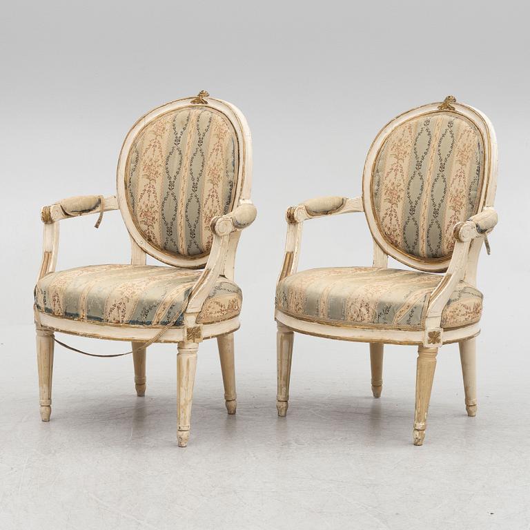 A pair of Gustavian armchairs, Sweden, end of the 18th century.