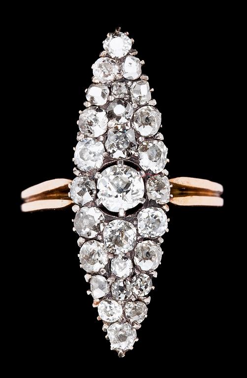 An old cut diamond ring, tot. app. 1.50 cts. 19th century.