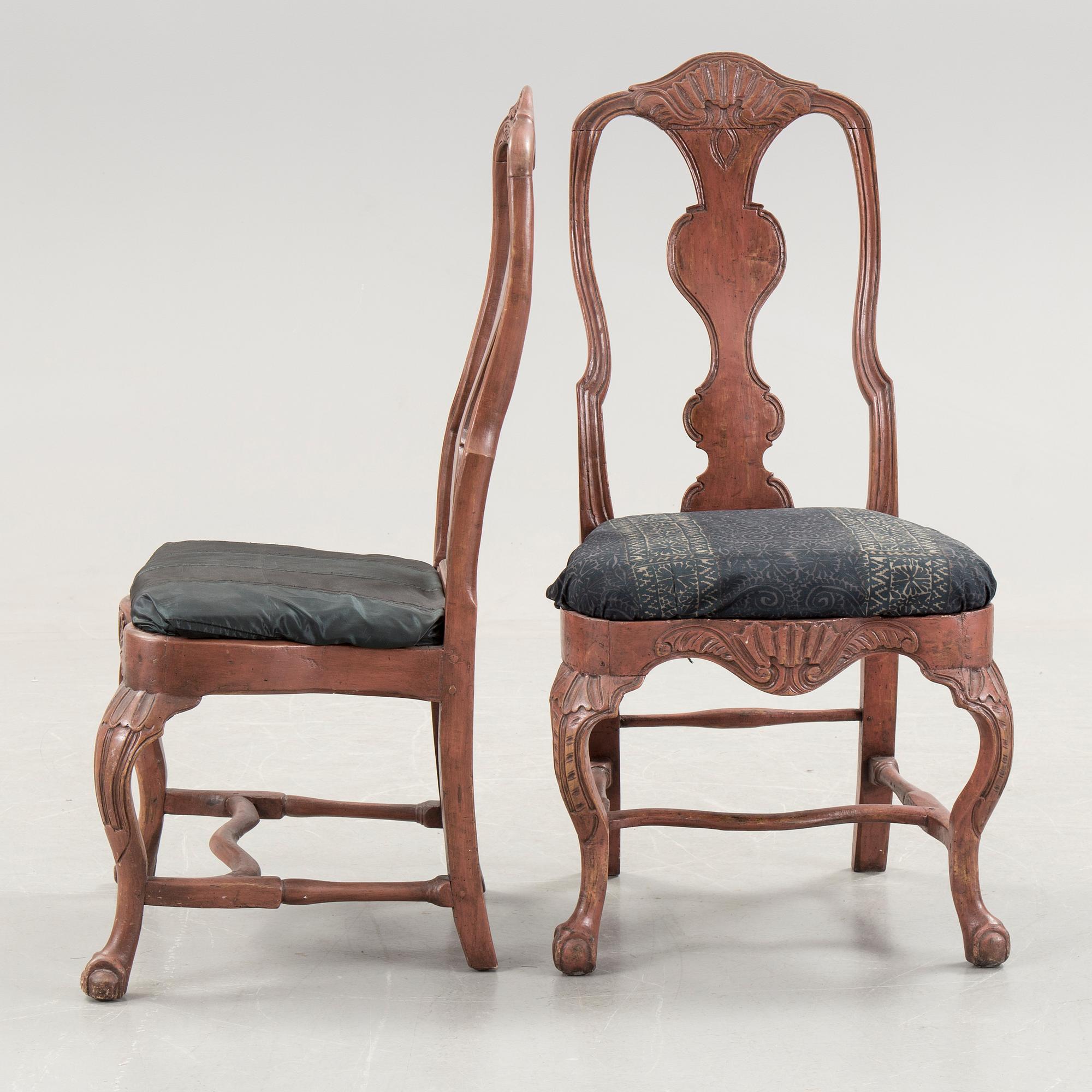 A set of four rokoko chairs, 18th century.