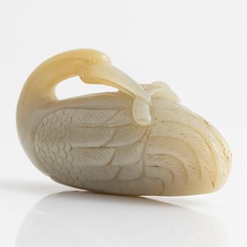 A nephrite sculpture of a mandarin duck, China, 20th Century.