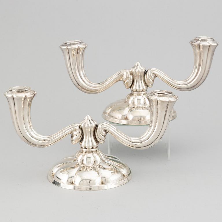 A pair of silver candelabra, Germany, with marks Copenhagen 1945.