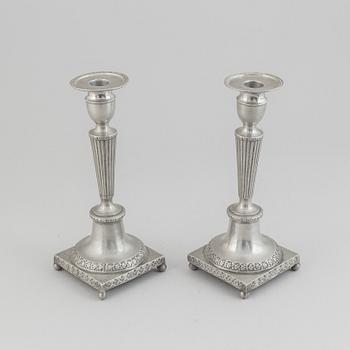 A pair of pewter candle stick by Anjou, Norrköping 1804.