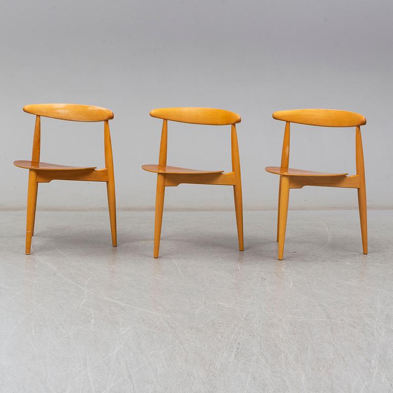 a set of three 'The heart chair' by Hans J Wegner, for Fritz Hansen, Denmark.