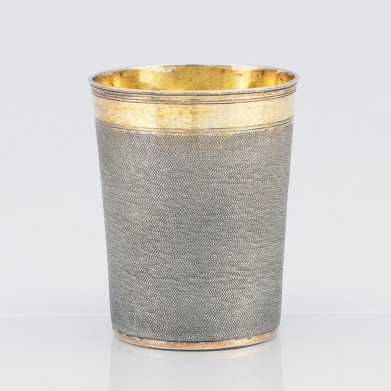 A German 17th Century parcel-gilt silver beaker, mark of Marx Burmeister (1630/31-1658), Nürnberg.