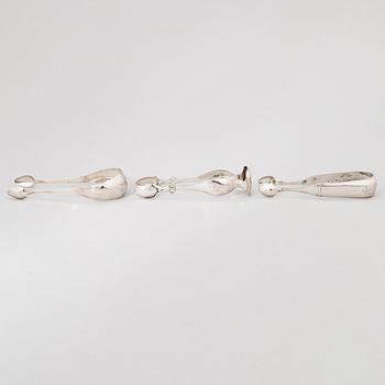 Sokeripihtejä, 3 kpl, hopeaa, Turku, Porvoo ja Göteborg 1841-46.