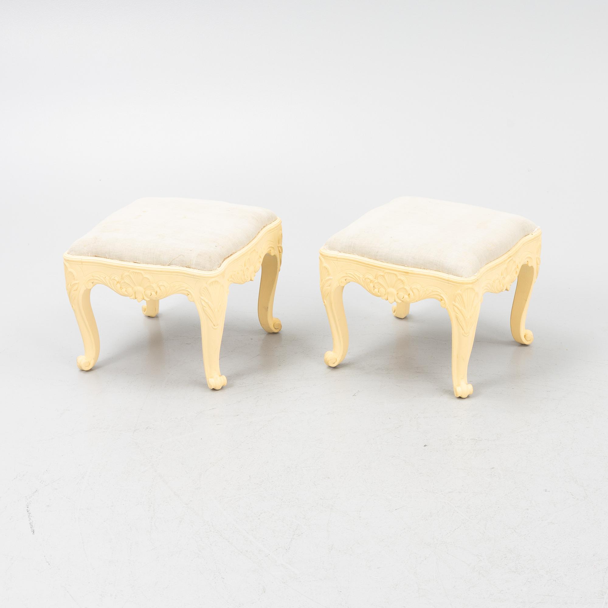 A pair of Rococo style stools, mid-20th Century.