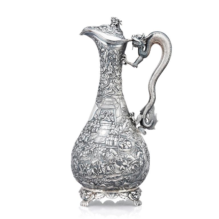 A Chinese export silver wine ewer, Qing dynasty, 19th Century.