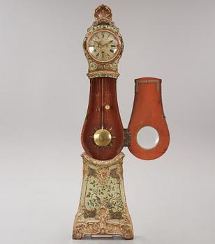 A Swedish rococo polychrome-painted longcase clock by P. Ernst (watchmaker in Stockholm 1753-84).