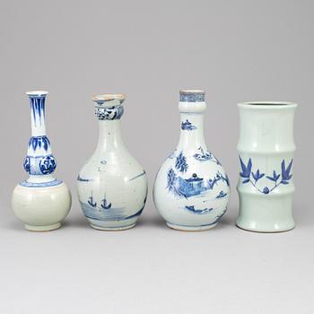 Four blue and white vases, Qing dynasty and China, 18-20th century.