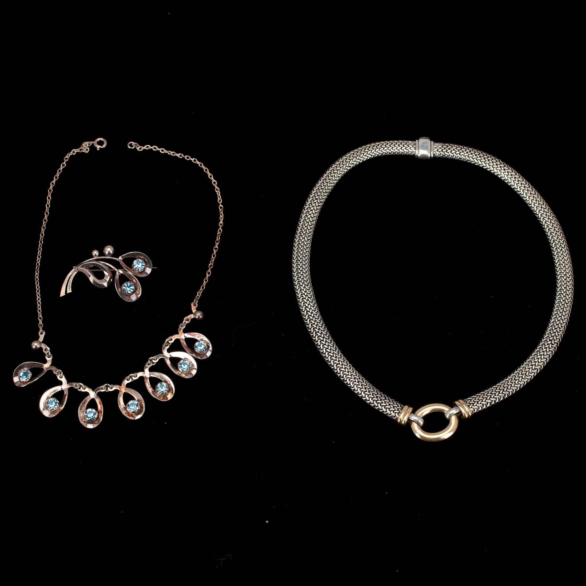 HALSSMYCKEN, 2 st, BROSCH, 925 silver, syntetiska stenar.