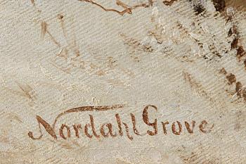 Frits Nordahl Grove, Winter landscape with a wandering figure.