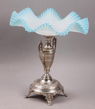 UPPSATSSKÅL, nysilver, glas, nyrenässans, sent 1800-tal.