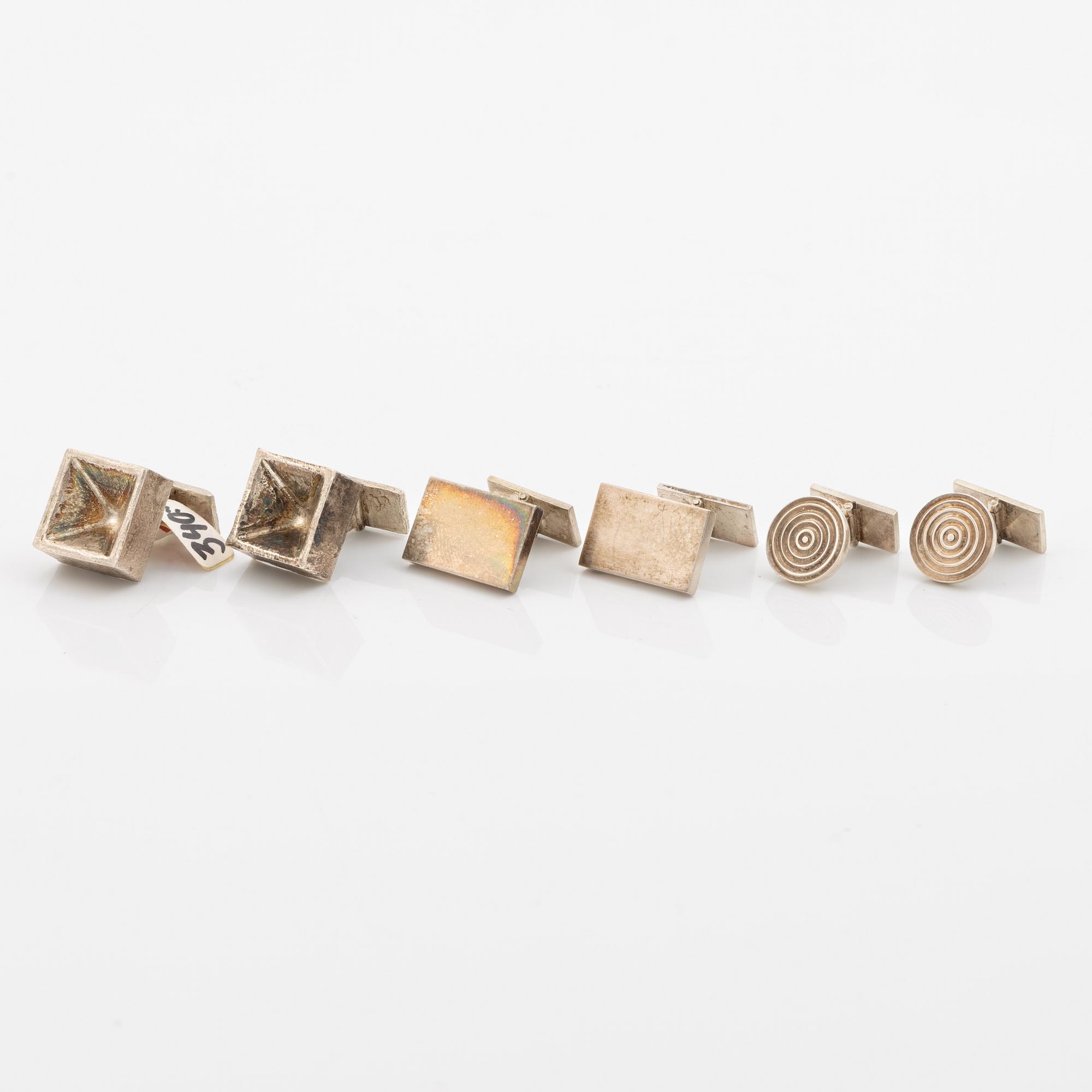 Cufflinks, three pairs, silver, Terrs.