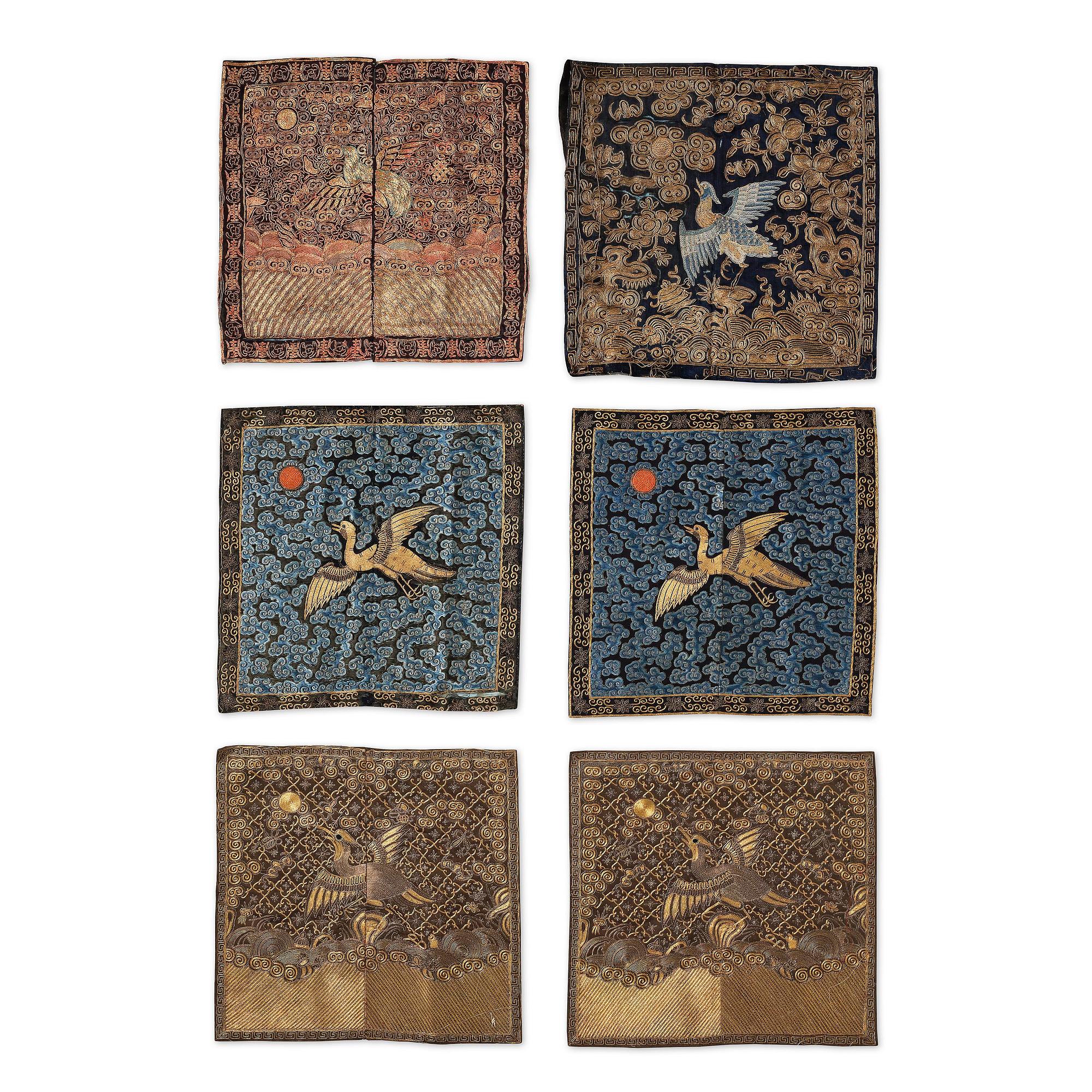 A group of six 'Buzi', Qing dynasty, 19th century.