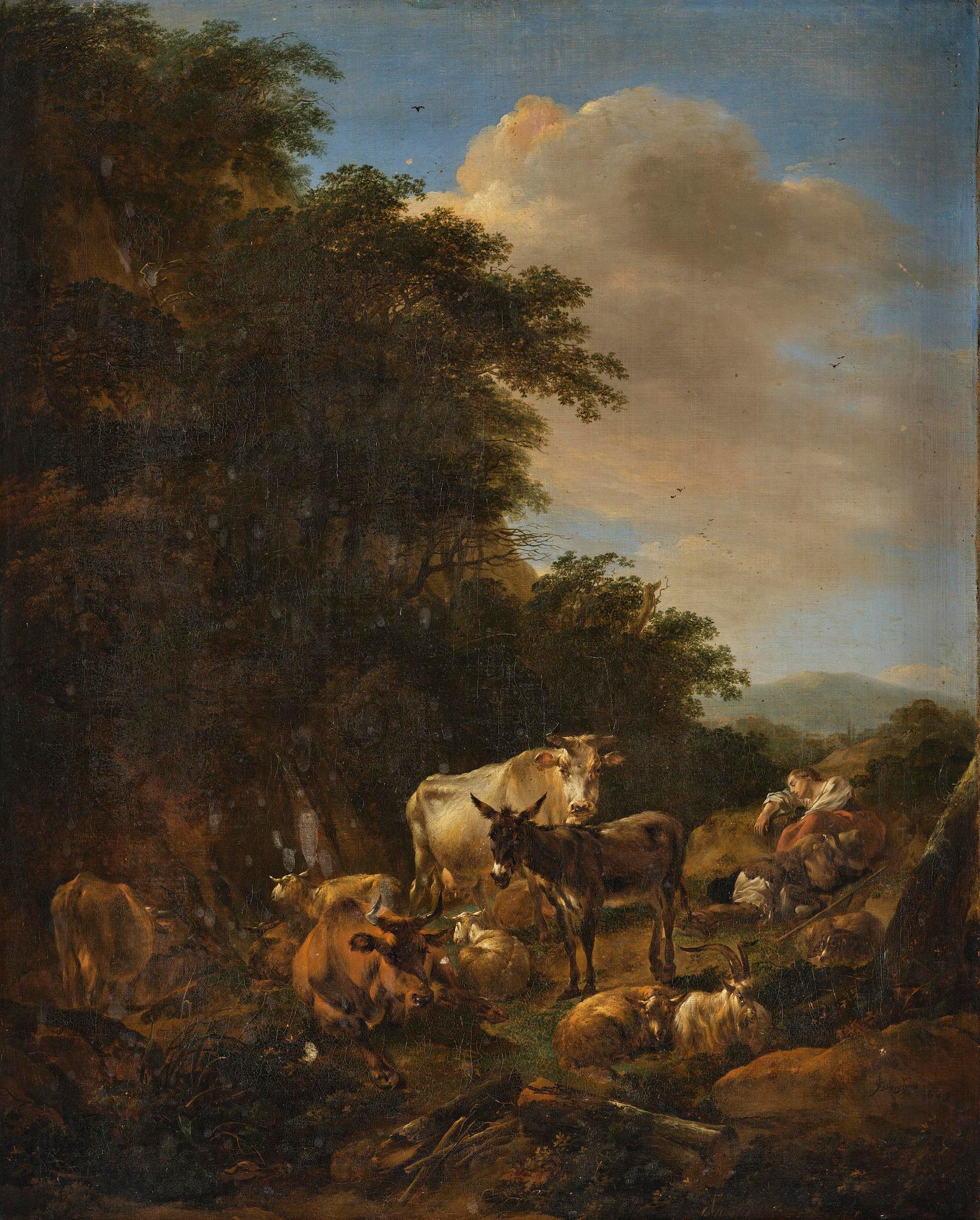 Nicolaes Berchem, Pastoral med herdinna och boskap.