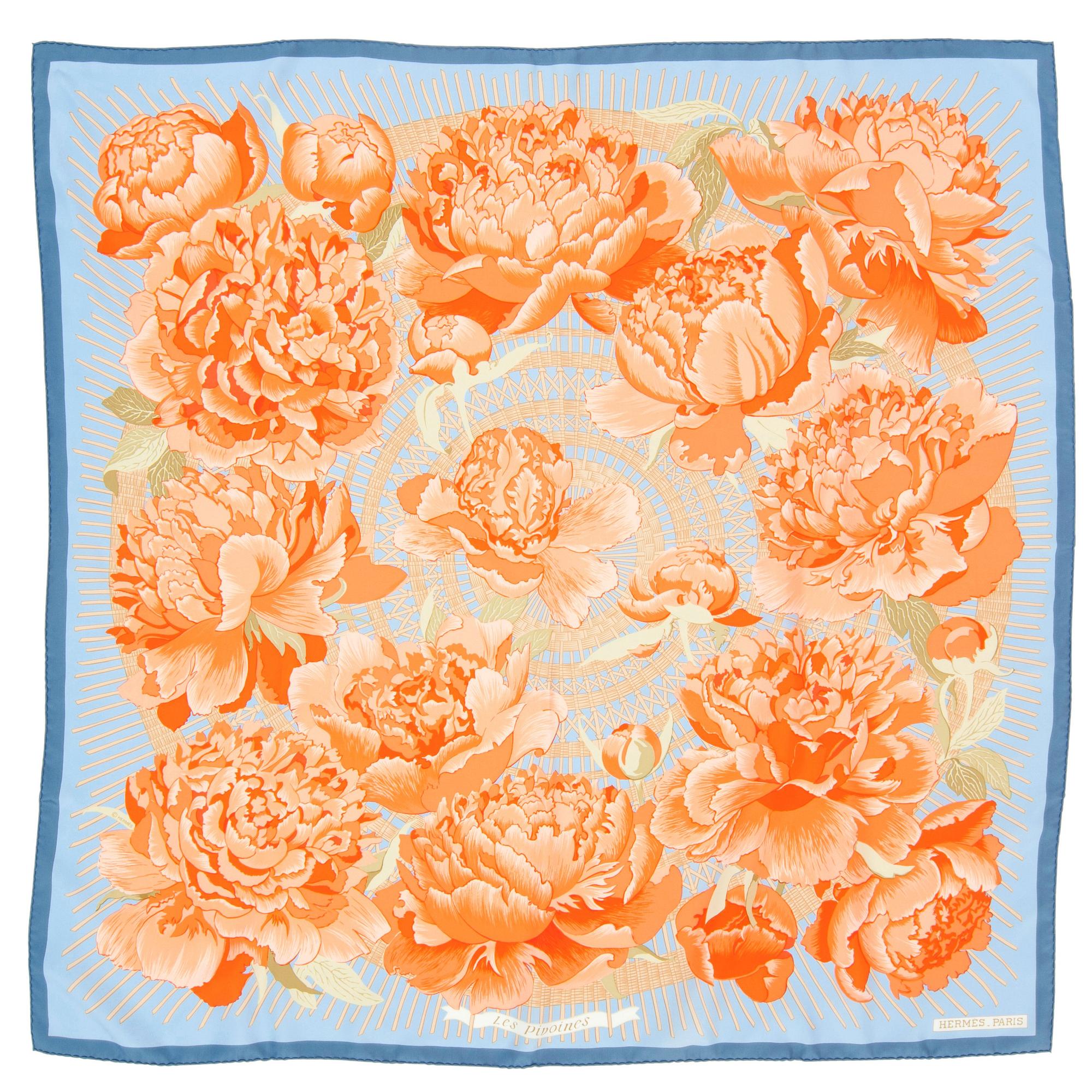 HERMÈS, a silk scarf, "Les Pivoines".