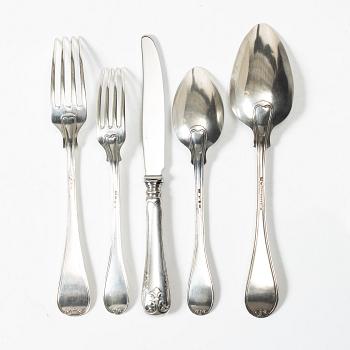 A Swedish silver cutlery service, model "Gammal fransk", including with mark of G Möllenborg, Stockholm 1907 (24 pieces).