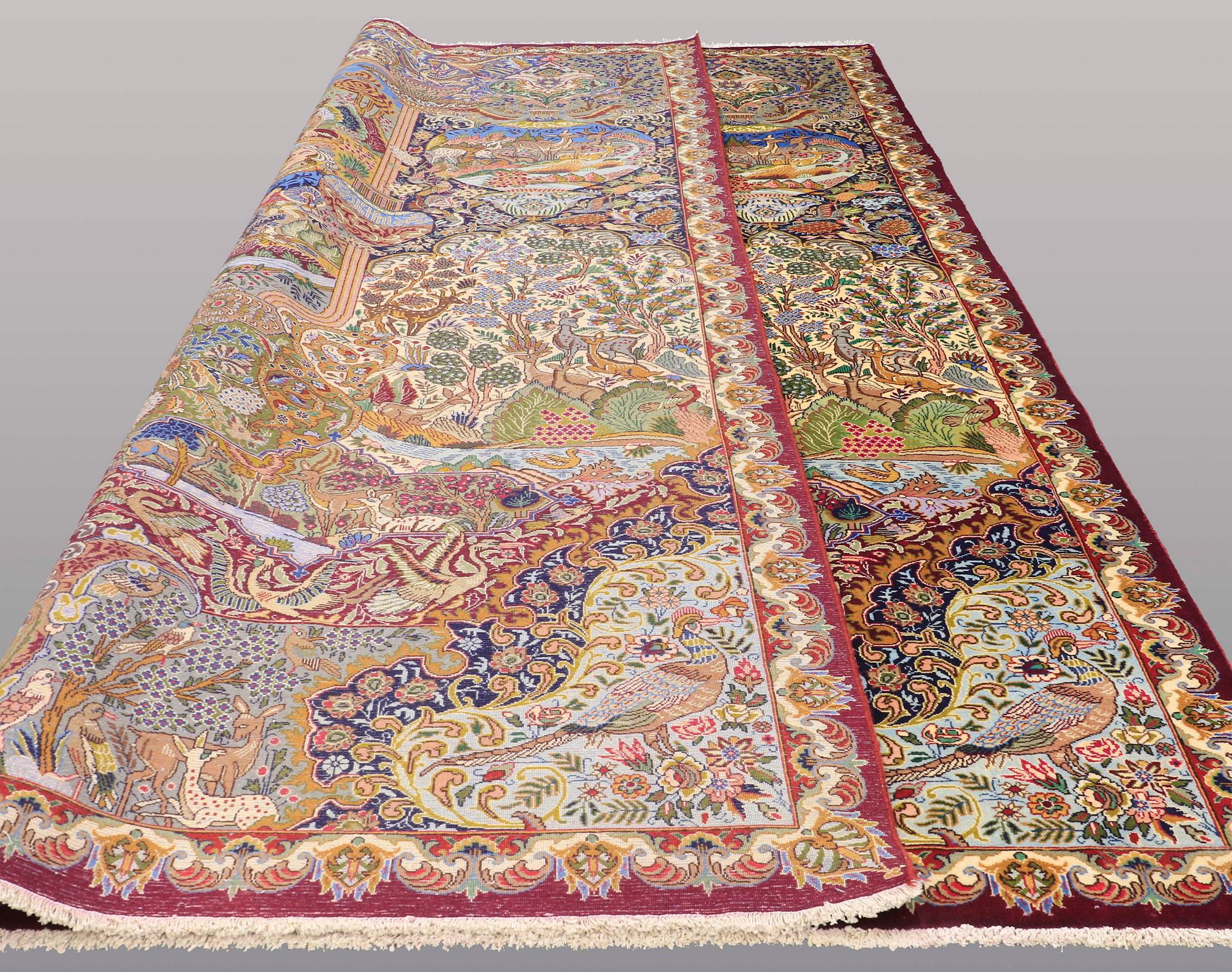 A CARPET, Figural Kashmar, ca 395 x 297 cm.