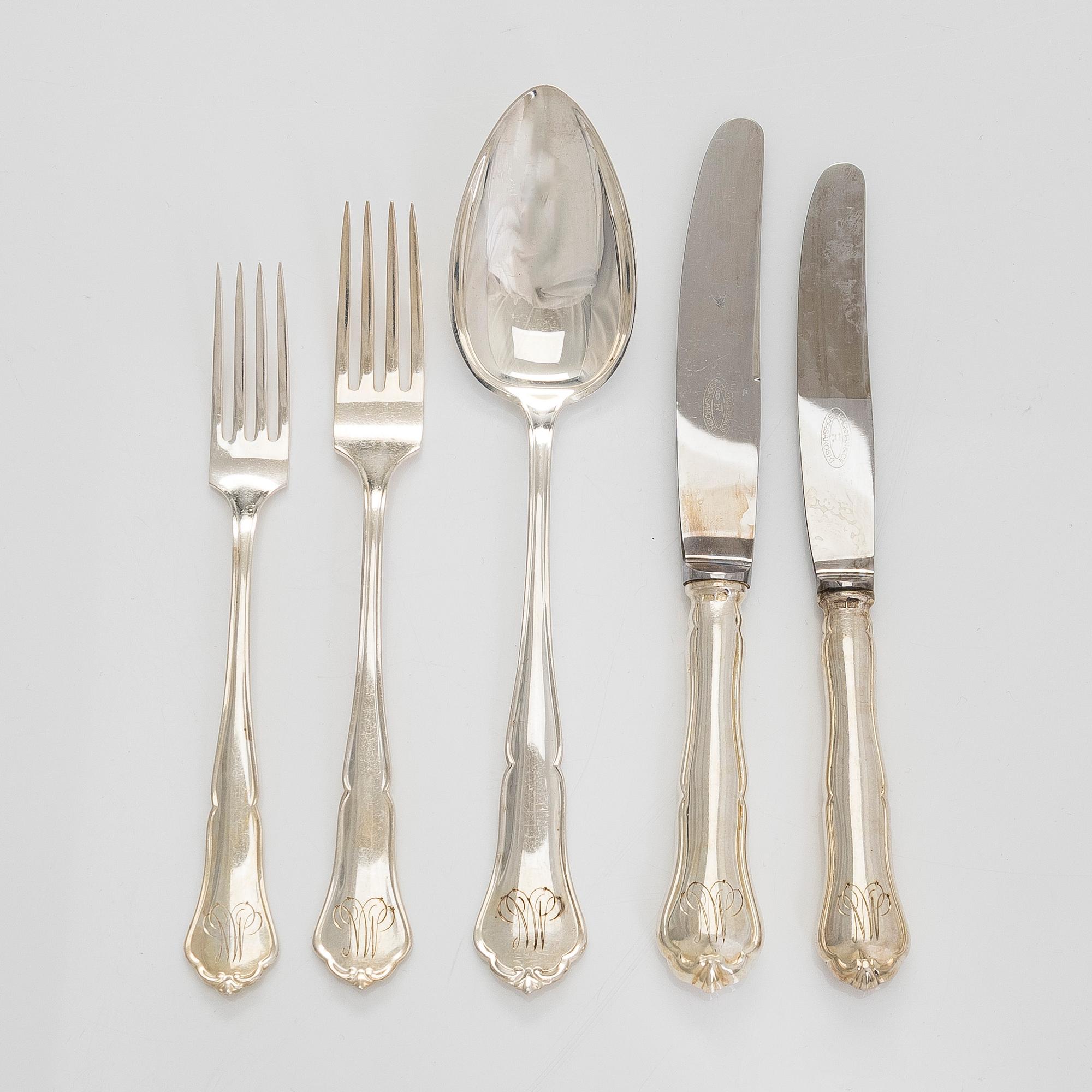 Silver cutlery, 43 pieces, "Chippendale", Kultakeskus, Tavastehus, 1960.