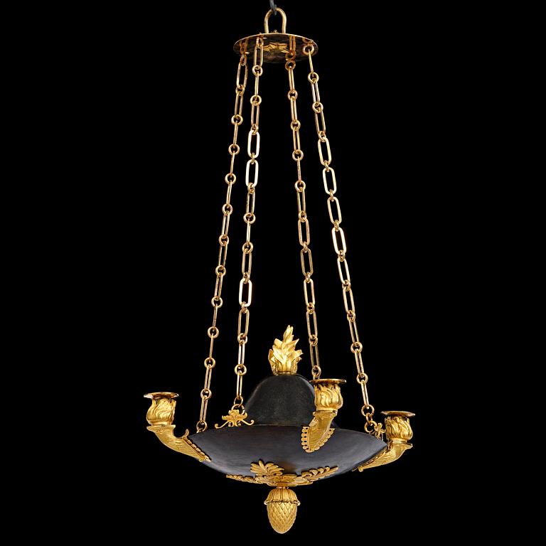 A Swedish Empire four-light hanging-lamp, first part of the 19th century.