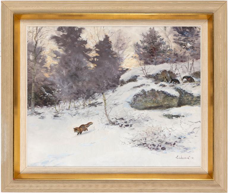 Lindorm Liljefors, Winter landscape with fox.