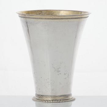 A Swedish 18th century parcel-gilt silver beaker, marke of Bengt Collin, Uppsala 1752.