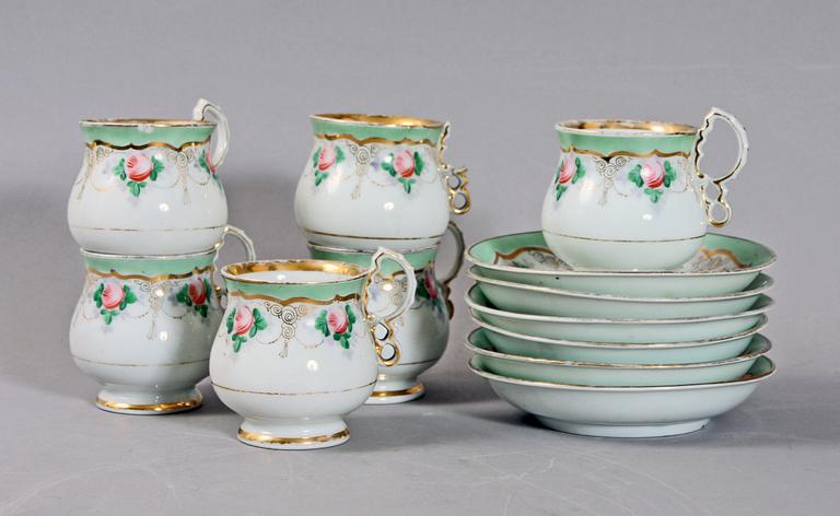 KAFFESERVISDELAR, porslin, 6 delar, Ryssland, 1800/1900-talet.