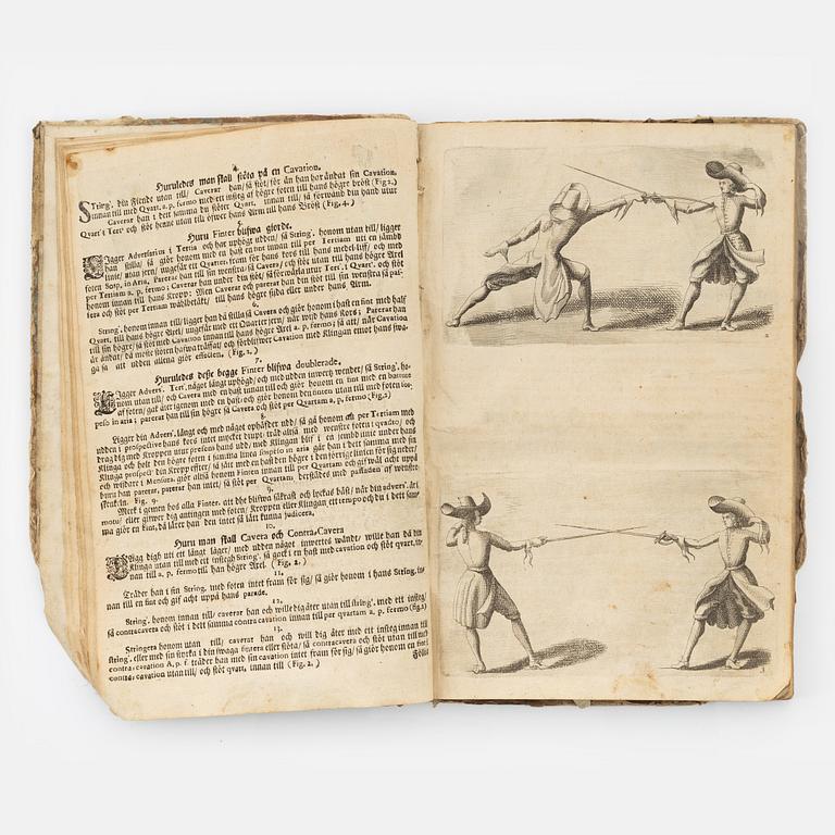 First Swedish book on fencing, with engravings, 1693.