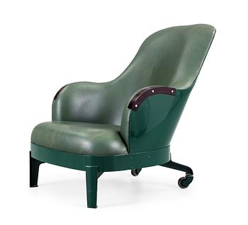 48. A Mats Theselius 'The Ritz' black lacquered steel and green leather armchair, Källemo, Värnamo, Sweden 1994.