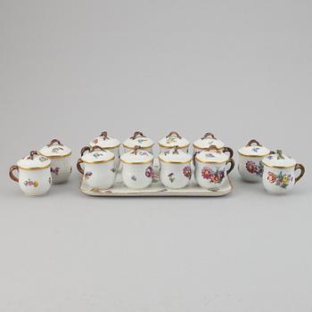 Twelve cream cups with tray, 'Saxon flowers' from Royal Copenhagen.