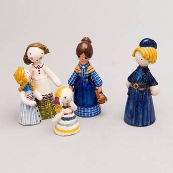 BIRDIE SAHLBERG, and ORVOKKI "OKKI" LAINE attributed to, ceramic figurines, 1+3 pcs, mid-20th century.