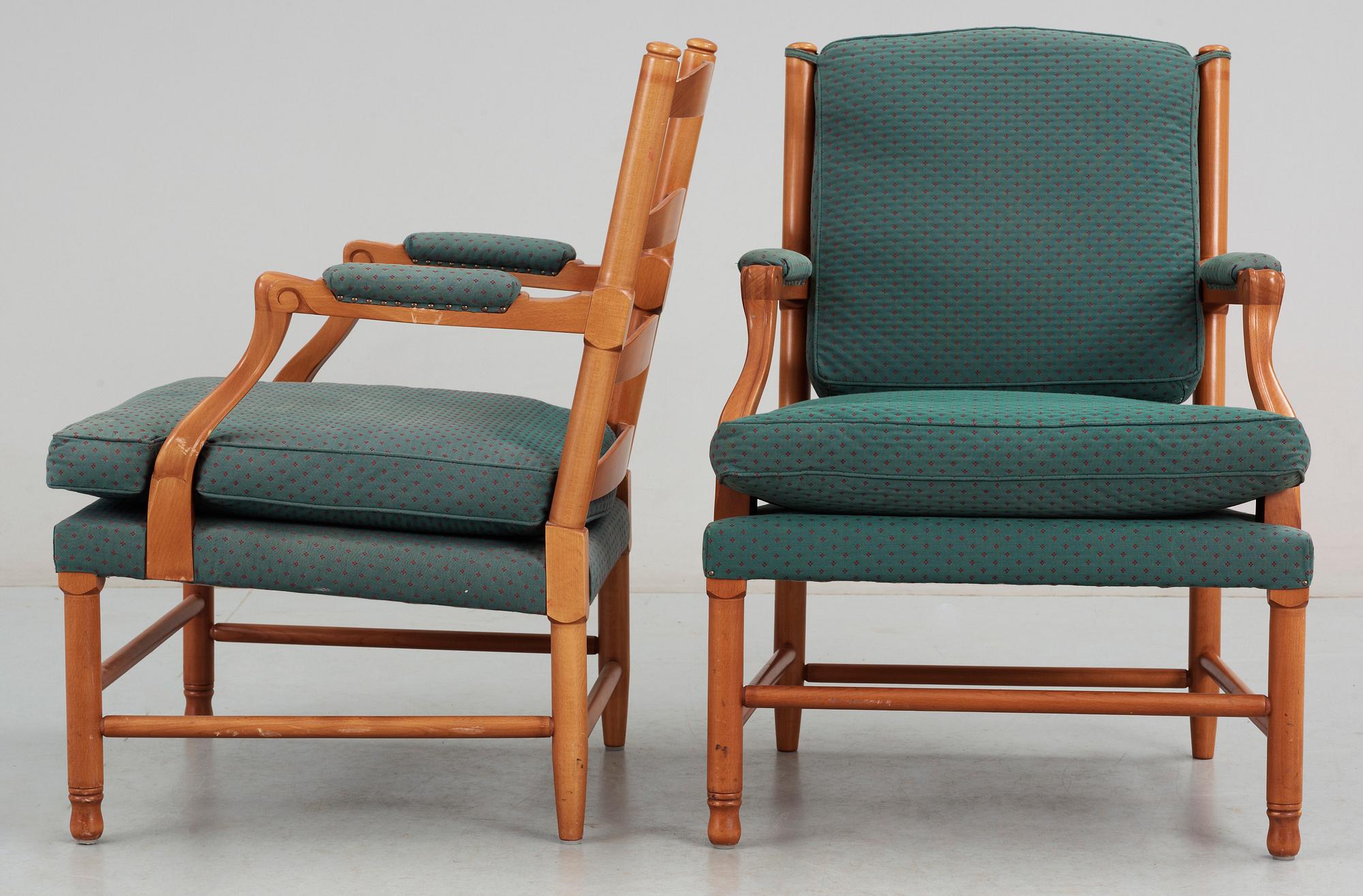 FÅTÖLJER, ett par, s.k Gripsholms modellen, Arne Norell, 1900-talets andra hälft.