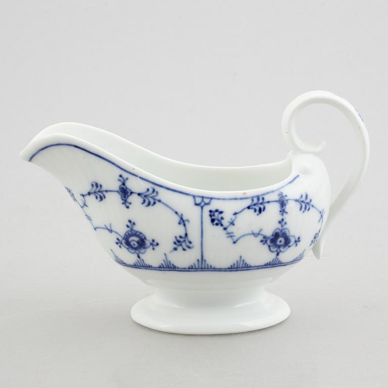 Three salt and pepper shakers, a sauce boat and a sauce tureen, "Blue Fluted"/"Musselmalet", Royal Copenhagen.