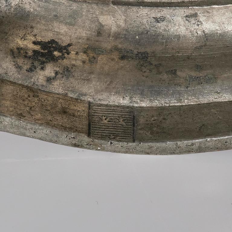 A pair of rococo pewter candlesticks, mark of Johan Bruhn, Västervik 1782.