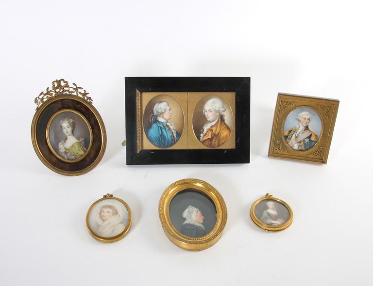 PARTI MINIATYRPORTRÄTT, 7 ST, 1800-1900-TAL.