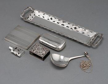 PARTI SILVER, sex delar, mestadels Sverige, 1900-tal, total vikt 407 gram.