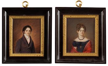 Anders Gustaf Andersson, A pair of miniatures. Signed G Andersson pinxit and dated 1825. Gouache 9,5 x 7,5 cm. Period frames.