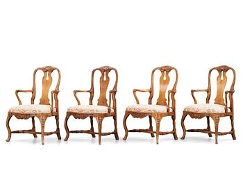 45. A set of four Swedish Rococo armchairs.