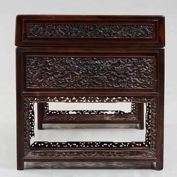 A carved hardwood desk, late Qing dynasty, circa 1900.