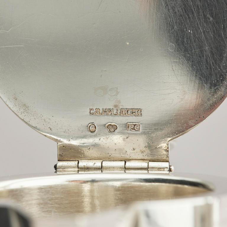 A Swedish pair of silver and cut-glass decanters, mark of C.G. Hallberg, Stockholm 1893.