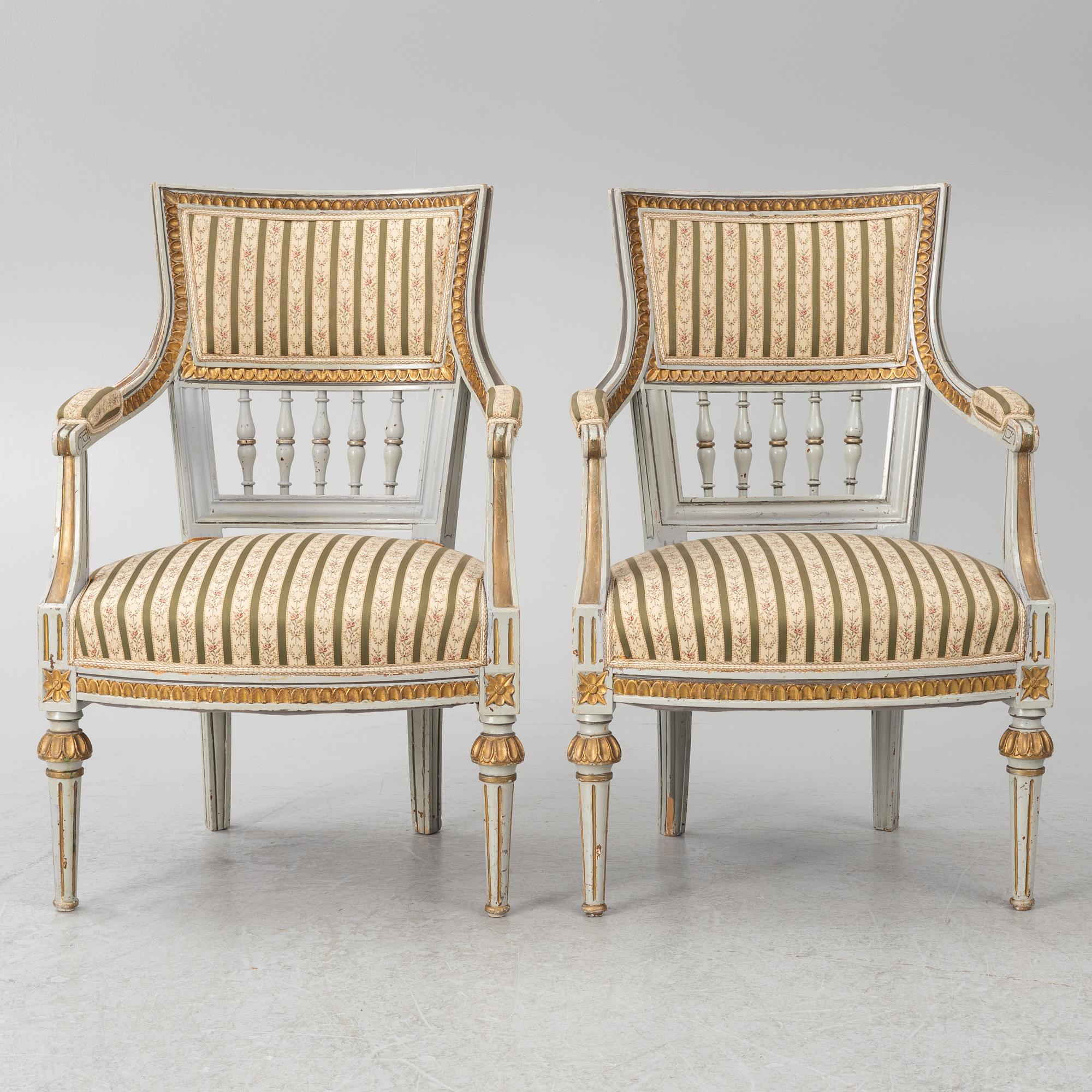 A pair of Gustavian style armchairs, 19th Century.