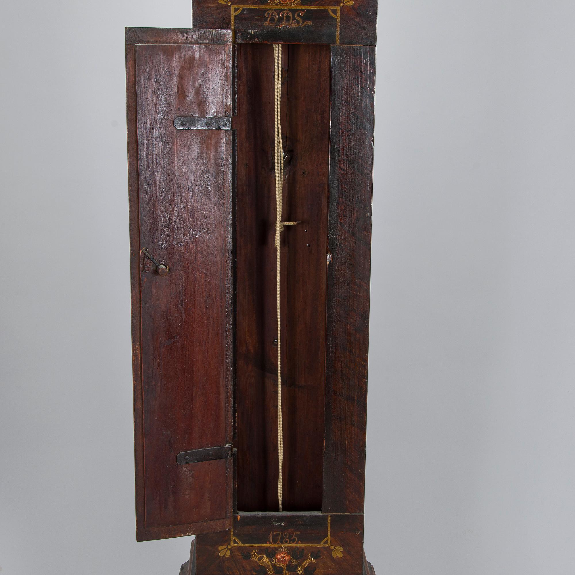 A longcase clock from Åland, Petter Linqvist, dated 1785.