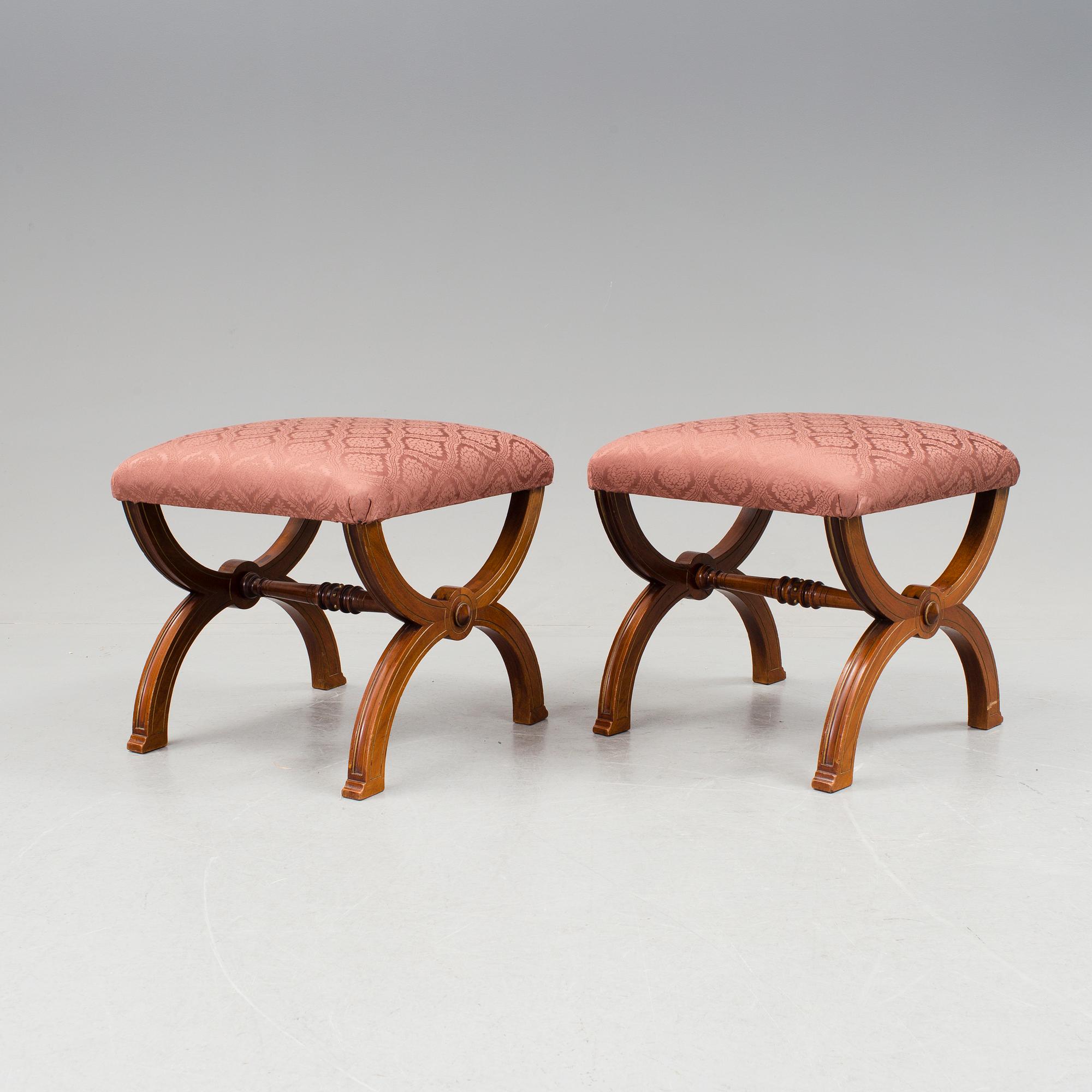 A pair of walnut stools by A. Svensson & Sons Göteborg c. 1900.