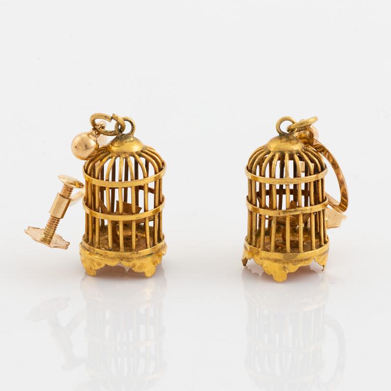 18K gold bird cage earrings.