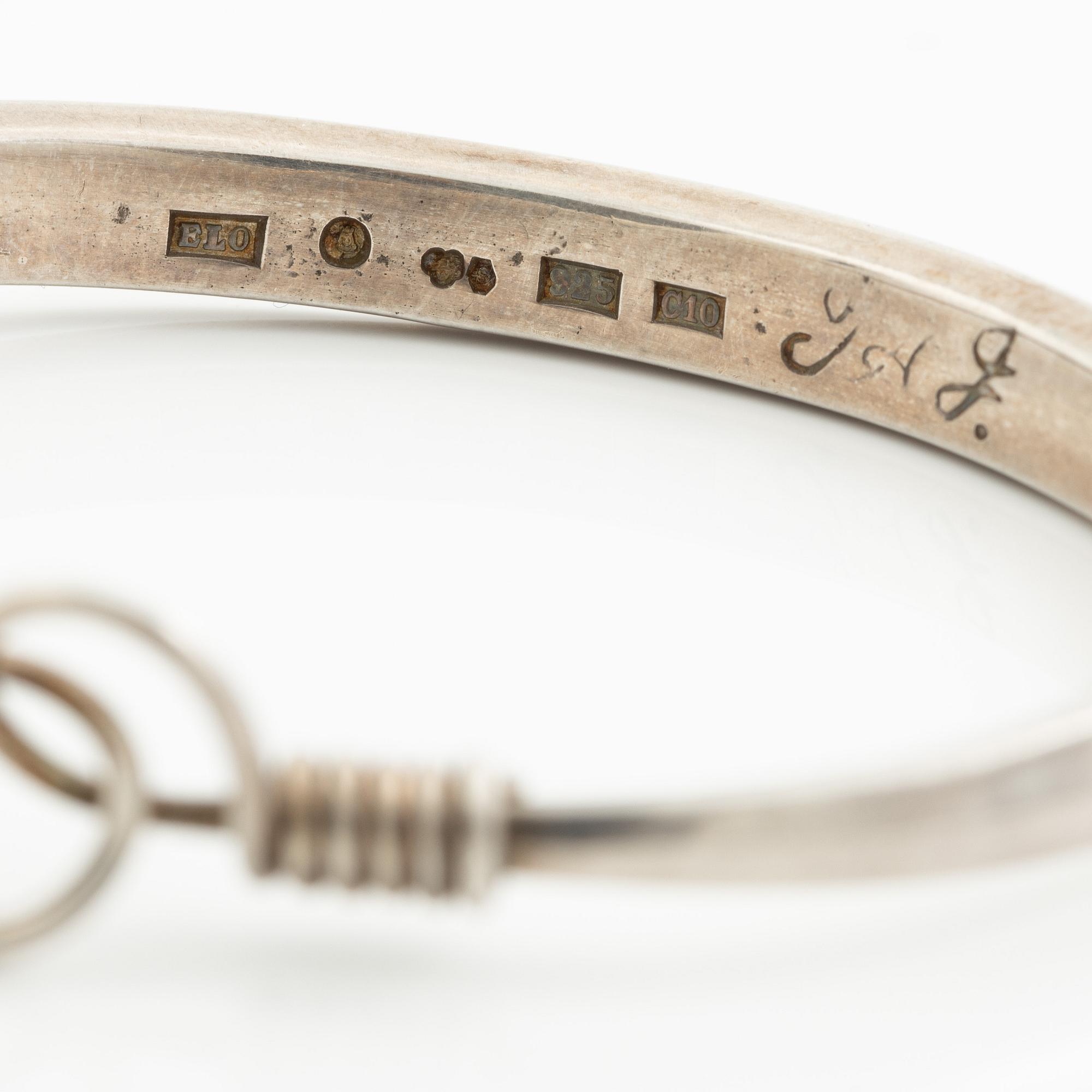 A bracelet and two pairs of earrings, silver, including E Ohlsson, Stockholm 1977.