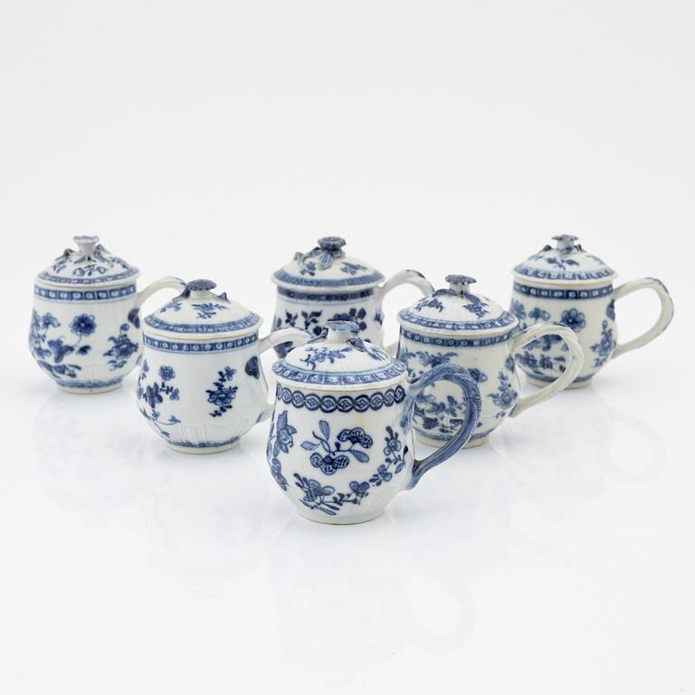 A set of six blue and white custard cups with stands, Qing dynasty, Qianlong (1736-95).