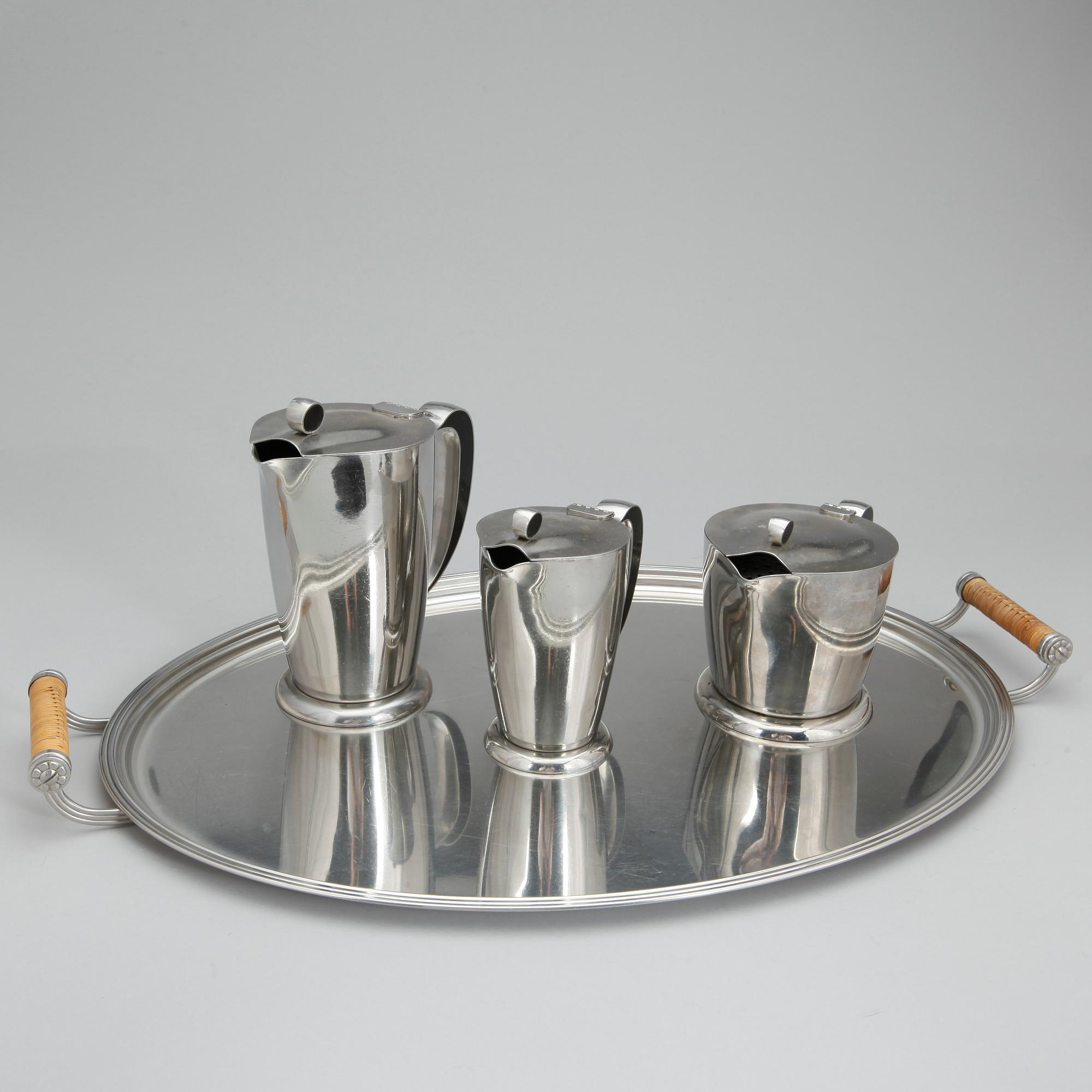 KAFFESERVIS, 4 delar, rostfritt stål, Folke Arström, Gense.