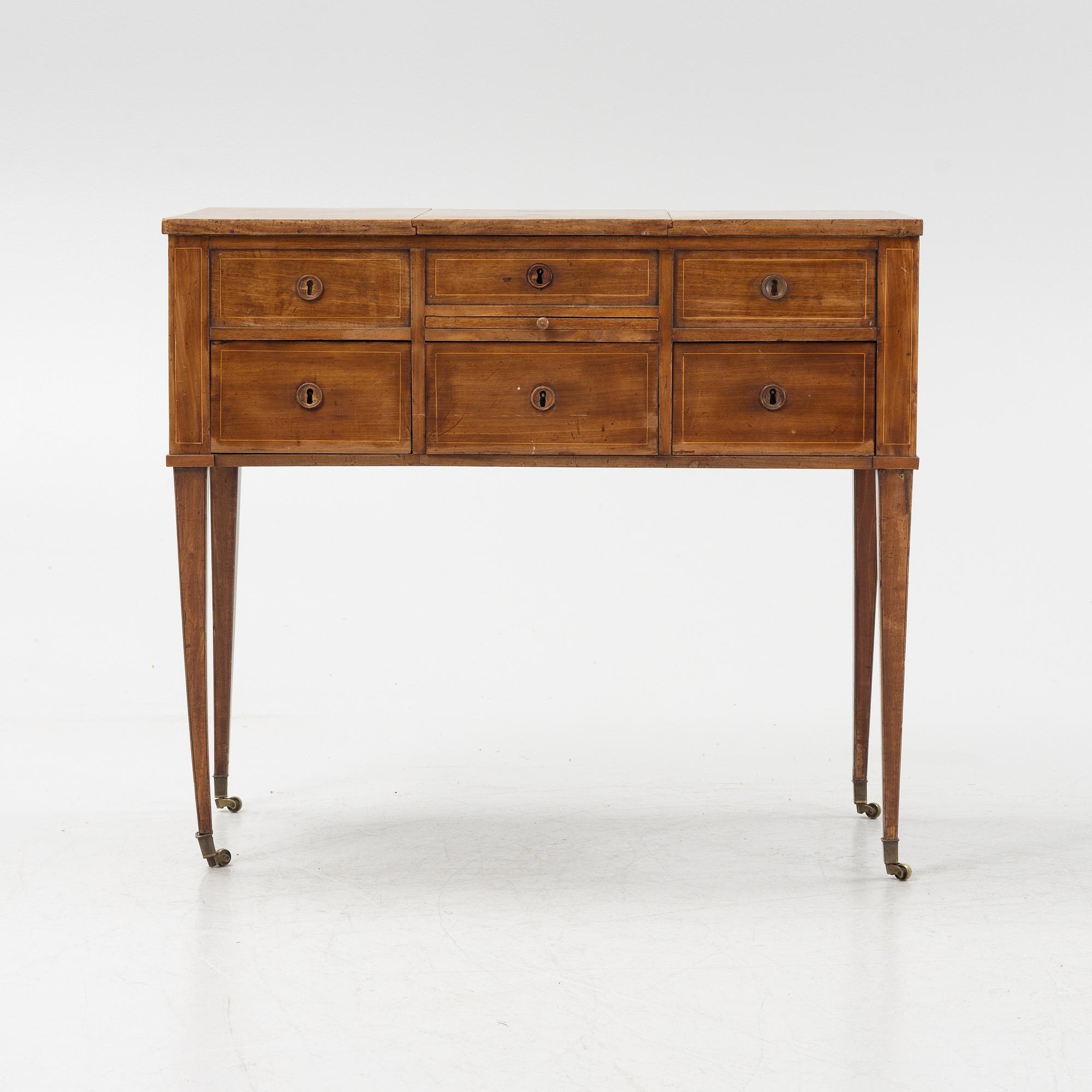A late Gustavian mahogany dressing table, circa 1800.