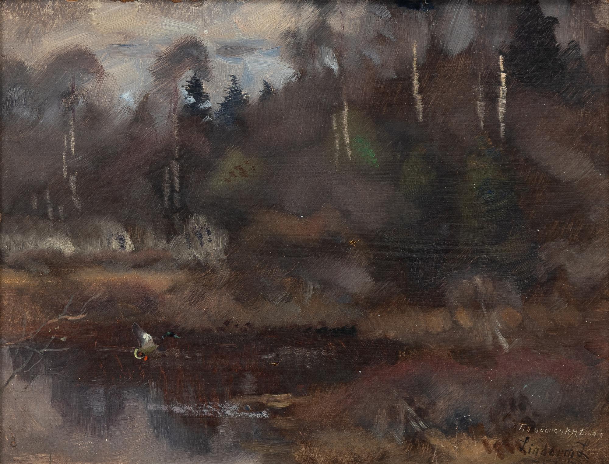Lindorm Liljefors, Autumn landscape with mallard.